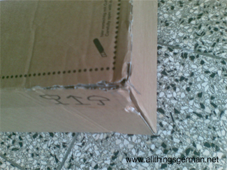 A parcel with a damaged corner