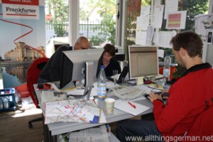 The Taunus Zeitung editorial office in the Deschauer Park at the Hessentag in Oberursel