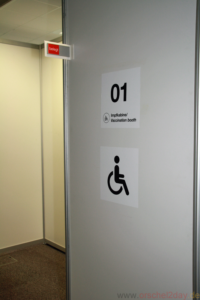 Some cubicles are wider for wheelchair users