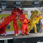 Dancers from the Chinese School performing a dragon dance