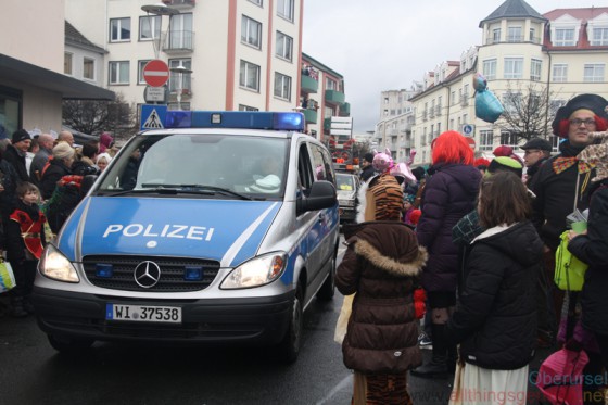 The leading police car at the Epinay-Play during the carnival procession on Sunday, 7th February, 2016